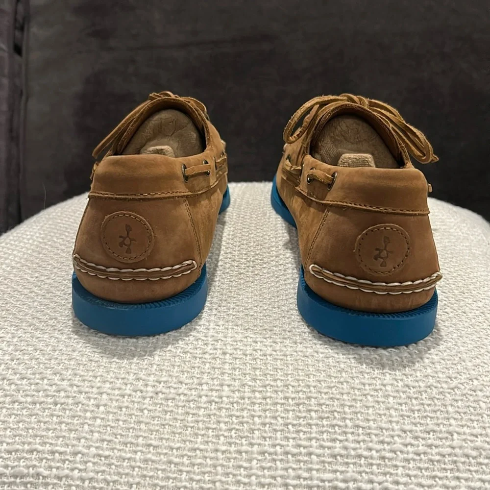 Just Like Sebago’s !! Froats Brown Nubuck Leather W/Blue Rubber Soles Boat Shoes